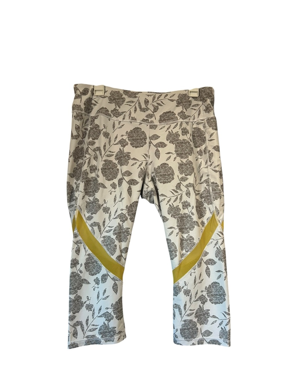CALIA by Carrie Underwood Floral Print Athletic Leggings Mustard Yellow Contrast